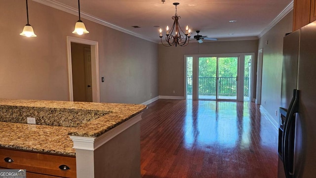 350 Wood Lake Dr Unit 13, Athens, GA 30606 - kitchen featuring baseboards, stainless steel refrigerator with ice dispenser, open floor plan, and brown cabinets