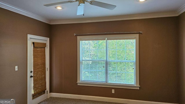 350 Wood Lake Dr Unit 13, Athens, GA 30606 - empty room with carpet, a ceiling fan, ornamental molding, and baseboards