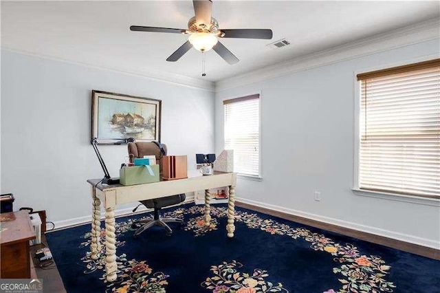 233 Hampton Station Blvd, Canton, GA 30115 - office featuring visible vents, a ceiling fan, and baseboards