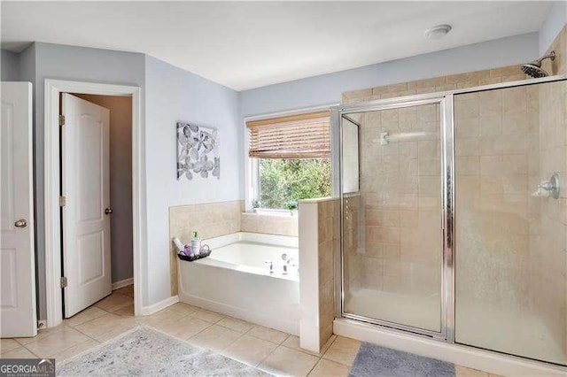 233 Hampton Station Blvd, Canton, GA 30115 - full bath with baseboards, a stall shower, a bath, and tile patterned floors