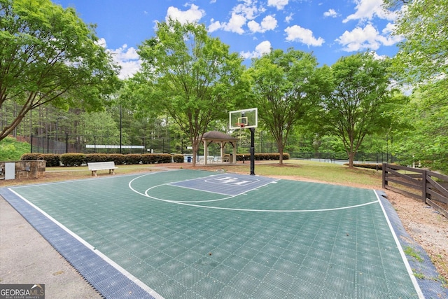 view of sport court with a gazebo, fence, and community basketball court