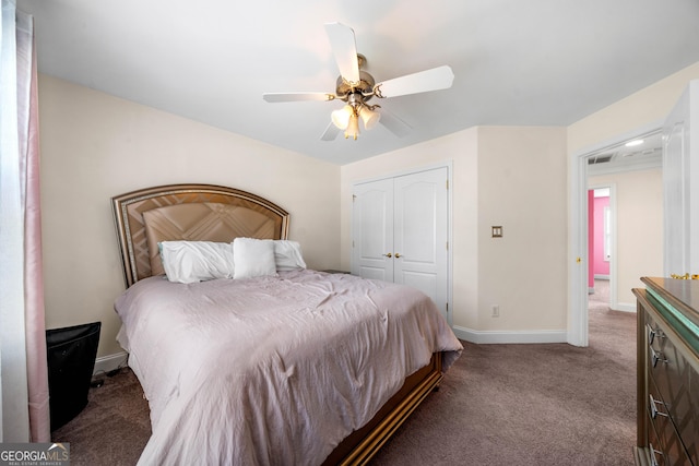 209 Braemar Ct, Mcdonough, GA 30253 - bedroom with a ceiling fan, baseboards, carpet, and a closet