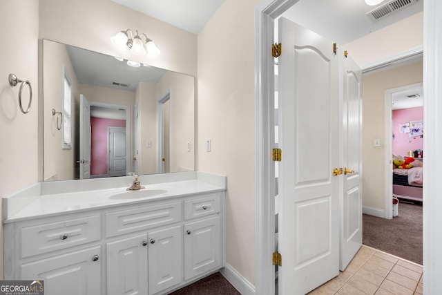 209 Braemar Ct, Mcdonough, GA 30253 - bathroom with vanity, baseboards, tile patterned floors, and visible vents