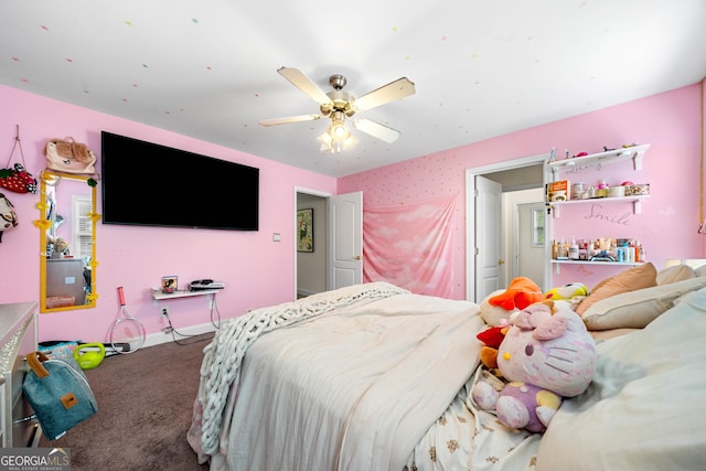 209 Braemar Ct, Mcdonough, GA 30253 - carpeted bedroom featuring baseboards and ceiling fan
