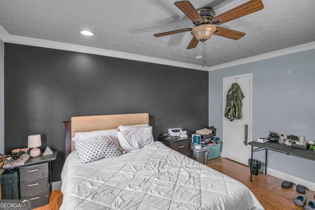 3162 Citrus Ct, Decatur, GA 30034 - bedroom featuring ceiling fan, baseboards, recessed lighting, ornamental molding, and wood finished floors