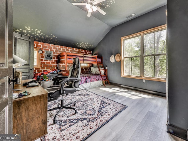 1141 Addington Ln, Waleska, GA 30183 - office with ceiling fan, wood finished floors, visible vents, baseboards, and lofted ceiling