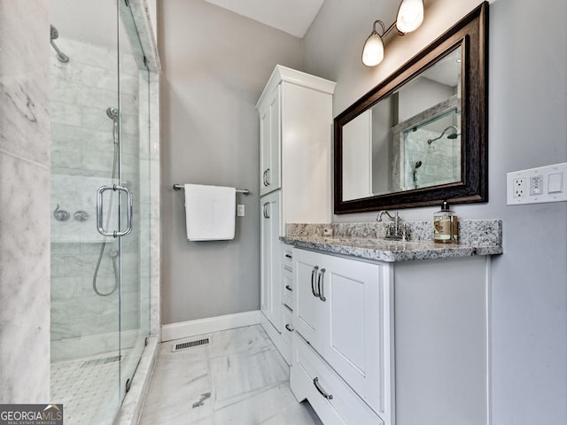 1141 Addington Ln, Waleska, GA 30183 - full bath featuring marble finish floor, visible vents, and a shower stall