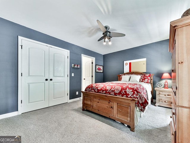 1141 Addington Ln, Waleska, GA 30183 - carpeted bedroom featuring ceiling fan, a closet, and baseboards