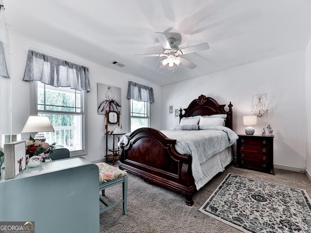 1141 Addington Ln, Waleska, GA 30183 - bedroom featuring baseboards, visible vents, a ceiling fan, and carpet