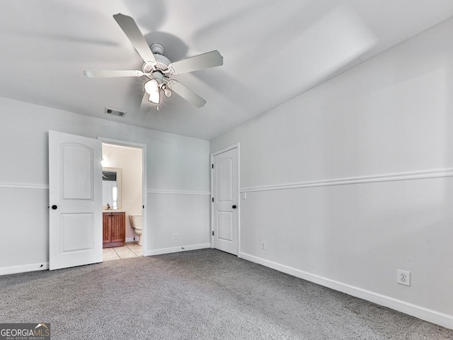 1141 Addington Ln, Waleska, GA 30183 - unfurnished bedroom with carpet, ceiling fan, ensuite bathroom, baseboards, and visible vents
