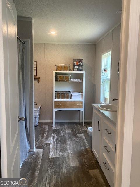 196 SE Stembridge Rd SE, Milledgeville, GA 31061 - bathroom with crown molding, vanity, and wood finished floors