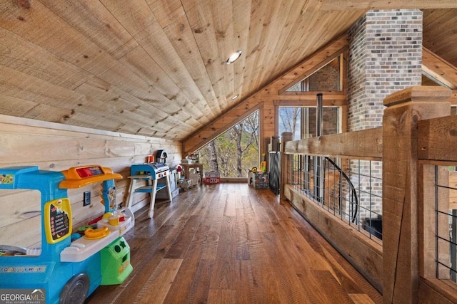 283 Blue Sky Overlook, Blue Ridge, GA 30513 - recreation room with wood walls, wooden ceiling, vaulted ceiling, and hardwood / wood-style floors