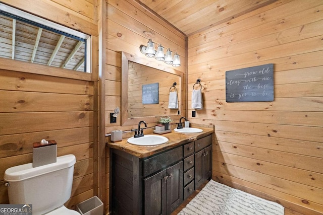 283 Blue Sky Overlook, Blue Ridge, GA 30513 - bathroom with toilet, a sink, and wood walls