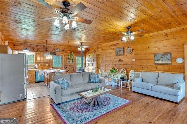 2791 Back Valley Rd, Lyerly, GA 30730 - living area featuring a ceiling fan, wooden walls, and wooden ceiling