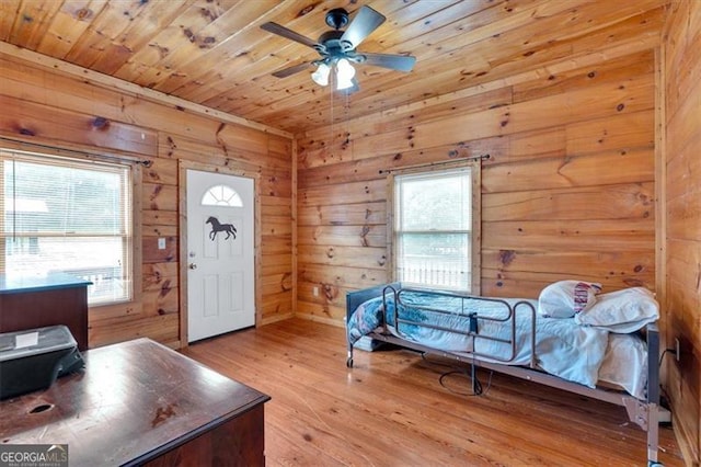 2791 Back Valley Rd, Lyerly, GA 30730 - interior space featuring light wood-type flooring, a ceiling fan, wood ceiling, and wooden walls