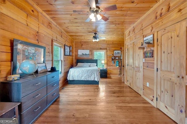 2791 Back Valley Rd, Lyerly, GA 30730 - bedroom with light wood-style flooring, wooden walls, and wooden ceiling