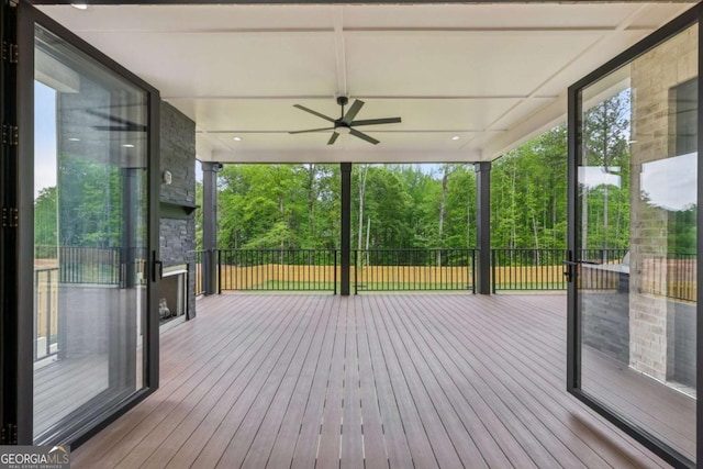 1255 E M Croy Rd, Sugar Hill, GA 30518 - wooden terrace with ceiling fan