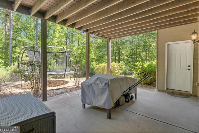 view of patio / terrace featuring a trampoline and grilling area
