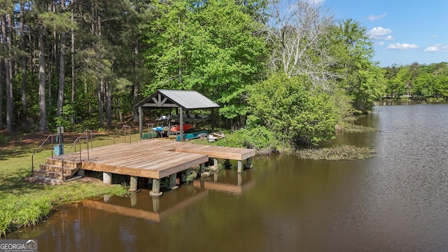 dock area featuring a water view
