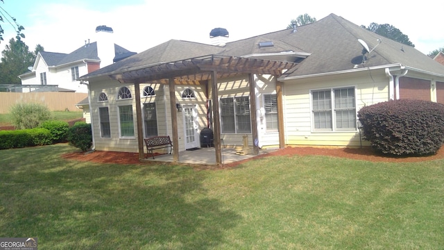 4955 Highland Lakes Dr, South Fulton, GA 30349 - back of house featuring a patio, fence, a lawn, and a pergola