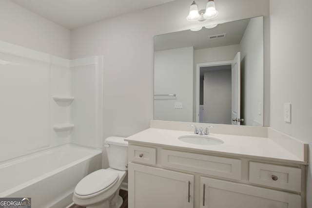 8714 Lakeview Commons Lot 48, Jonesboro, GA 30238 - bathroom featuring toilet, visible vents, vanity, and shower / washtub combination