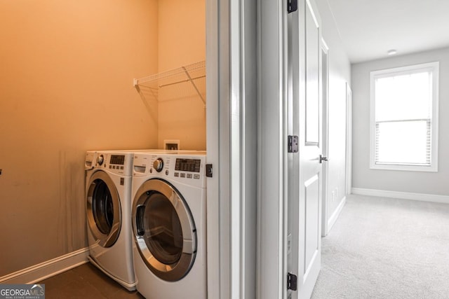 247 Franklin Rd, Atlanta, GA 30342 - laundry room featuring carpet, independent washer and dryer, laundry area, and baseboards