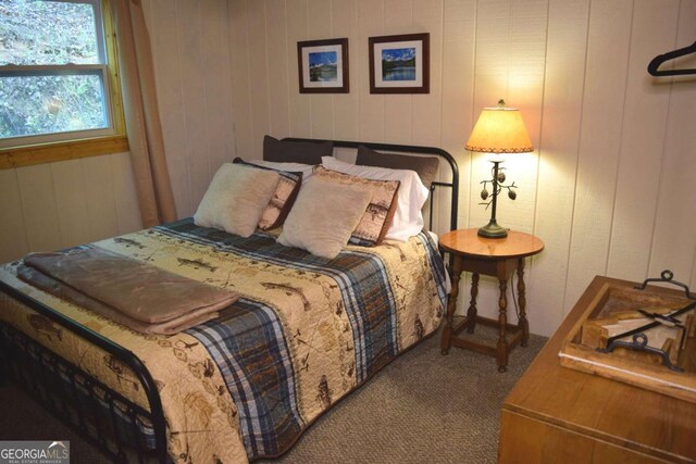 767 Robertson Cir, Blairsville, GA 30512 - bedroom featuring carpet flooring and wooden walls