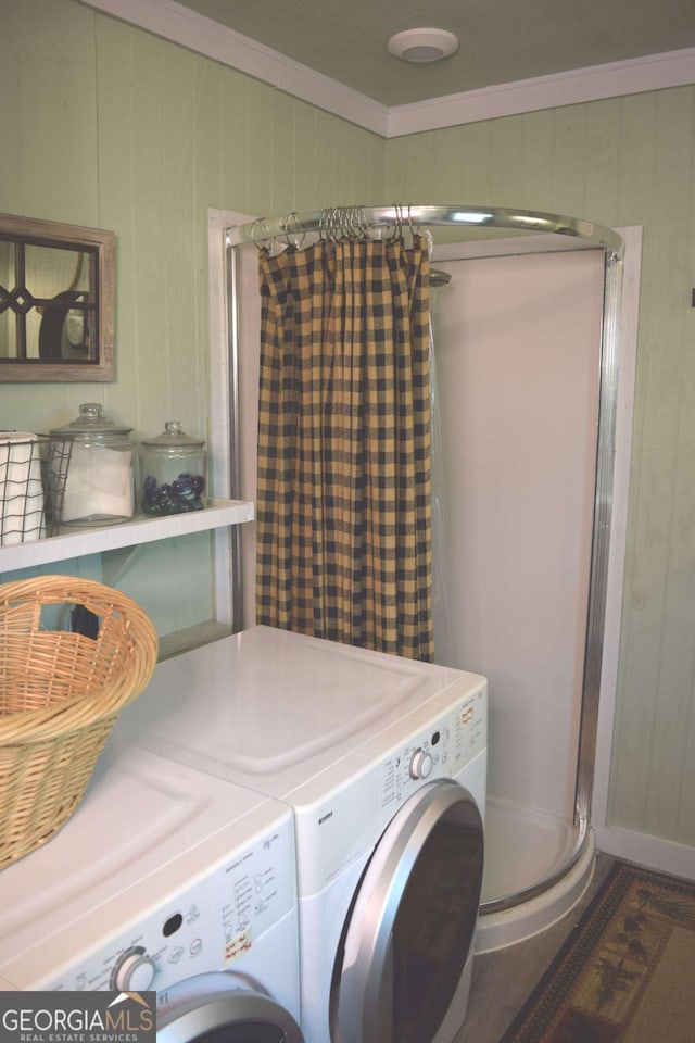 767 Robertson Cir, Blairsville, GA 30512 - washroom with independent washer and dryer and crown molding