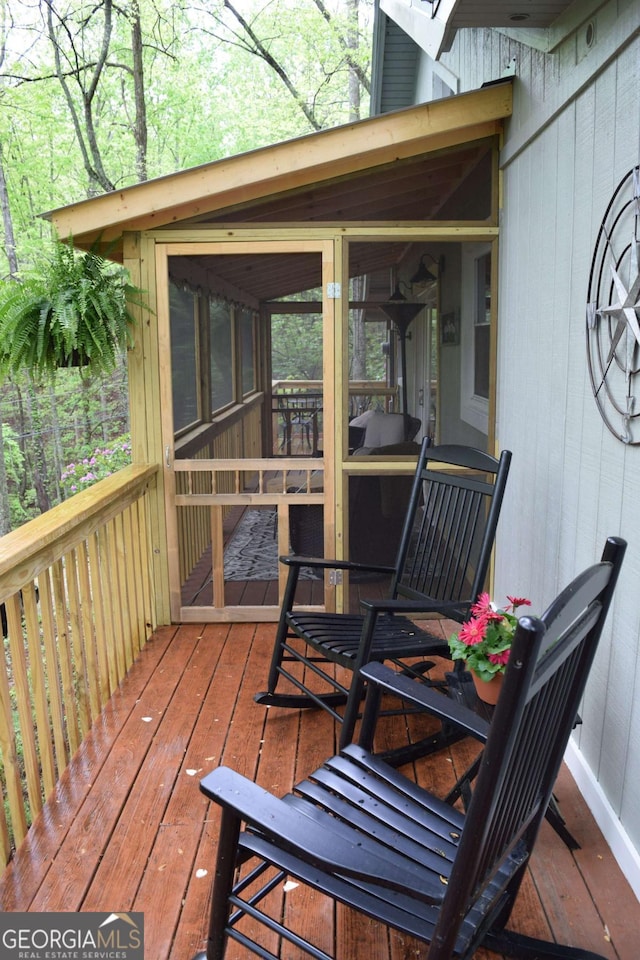 767 Robertson Cir, Blairsville, GA 30512 - wooden terrace with a sunroom
