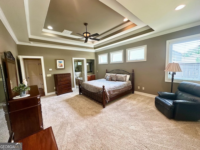 3397 Holly Glen Dr, Dacula, GA 30019 - bedroom with multiple windows, a tray ceiling, and light colored carpet