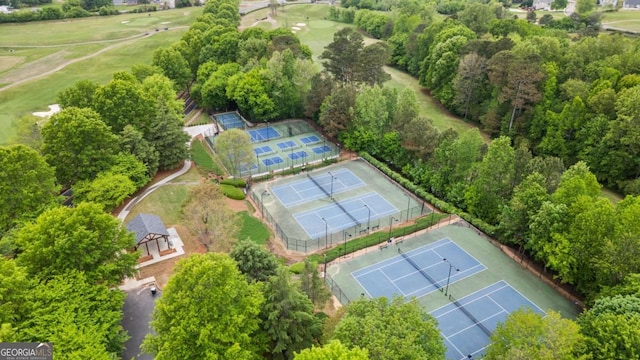 drone / aerial view with view of golf course