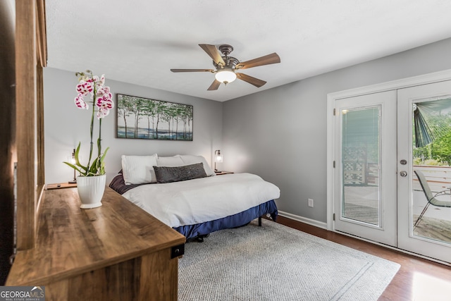 620 Clearbrook Ct, Marietta, GA 30068 - bedroom featuring french doors, access to outside, wood finished floors, and a ceiling fan