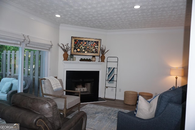 2566 Summit Cove Dr, Duluth, GA 30097 - living room featuring wood finished floors, crown molding, and a fireplace with raised hearth
