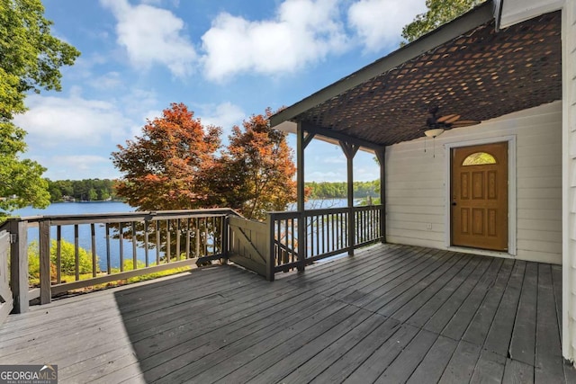276 Greentree Pkwy, Macon, GA 31220 - wooden terrace featuring a water view and a ceiling fan