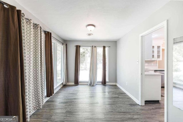 interior space with baseboards and wood finished floors