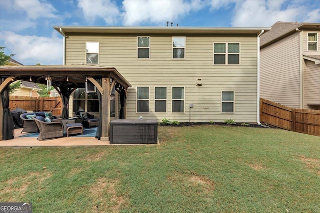 2376 Roberts View Trl, Buford, GA 30519 - rear view of property with a lawn, a gazebo, a fenced backyard, an outdoor hangout area, and a patio area