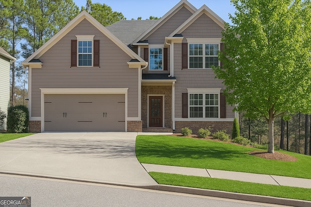 97 Fieldstone Ln, Dallas, GA 30132 - craftsman-style home with brick siding, concrete driveway, an attached garage, and a front yard