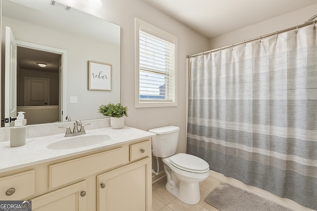 97 Fieldstone Ln, Dallas, GA 30132 - full bath with toilet, vanity, tile patterned flooring, and a shower with curtain