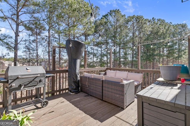 97 Fieldstone Ln, Dallas, GA 30132 - wooden deck featuring an outdoor hangout area and a grill