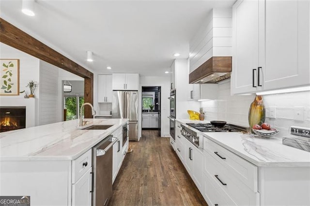 5785 Timberlane Ter, Sandy Springs, GA 30328 - kitchen with a sink, stainless steel appliances, recessed lighting, white cabinetry, and dark wood-style floors