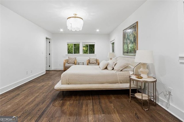 5785 Timberlane Ter, Sandy Springs, GA 30328 - bedroom featuring baseboards, recessed lighting, wood finished floors, and a notable chandelier