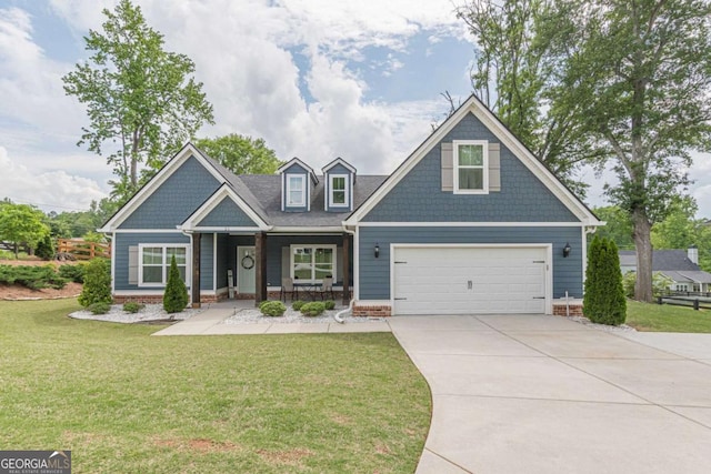 21 E Field St, Newnan, GA 30263 - craftsman-style house with covered porch, a garage, concrete driveway, and a front lawn
