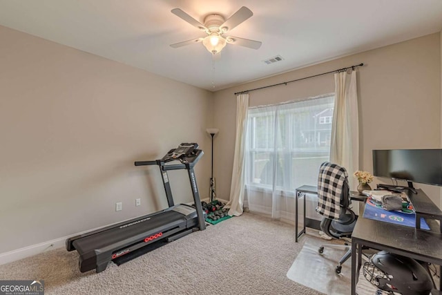 21 E Field St, Newnan, GA 30263 - carpeted office space featuring baseboards, ceiling fan, and visible vents