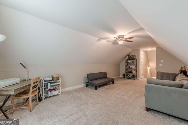 21 E Field St, Newnan, GA 30263 - interior space featuring a ceiling fan, baseboards, and lofted ceiling