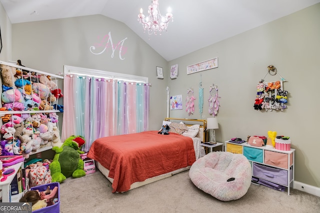 102 Wooded Glen Ln, Carrollton, GA 30117 - carpeted bedroom with an inviting chandelier and vaulted ceiling