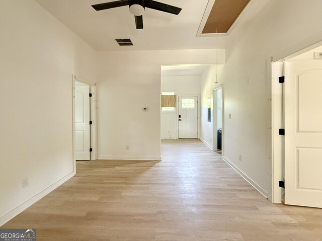 808 Center St, Macon, GA 31217 - empty room with ceiling fan, light wood finished floors, attic access, and baseboards