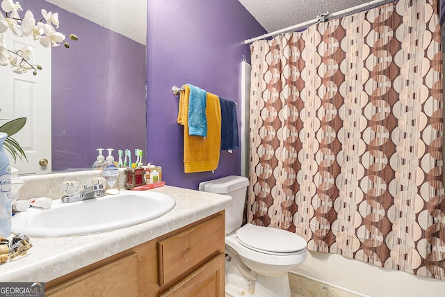 436 Berkshire Pl, Fairburn, GA 30213 - bathroom with a textured ceiling, toilet, vanity, and tile patterned floors