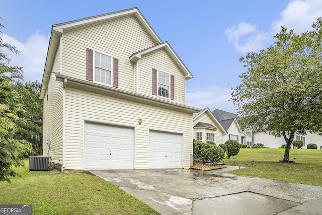 436 Berkshire Pl, Fairburn, GA 30213 - traditional-style house featuring concrete driveway, a garage, a front yard, and central AC unit