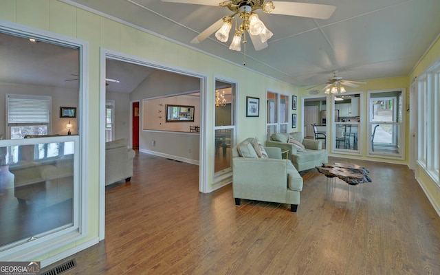 119 Ridgemore Cir, Toccoa, GA 30577 - living room with a ceiling fan and wood finished floors