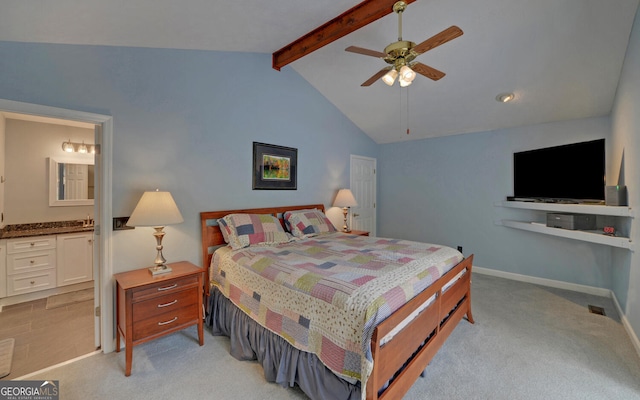 119 Ridgemore Cir, Toccoa, GA 30577 - bedroom featuring light carpet, baseboards, ensuite bath, and ceiling fan
